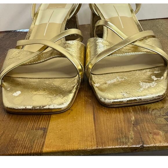 Dolce Vita Women's Blakly Gold Block Heel Sandal Size 10 Glam Evening Shoes - Picture 4 of 8